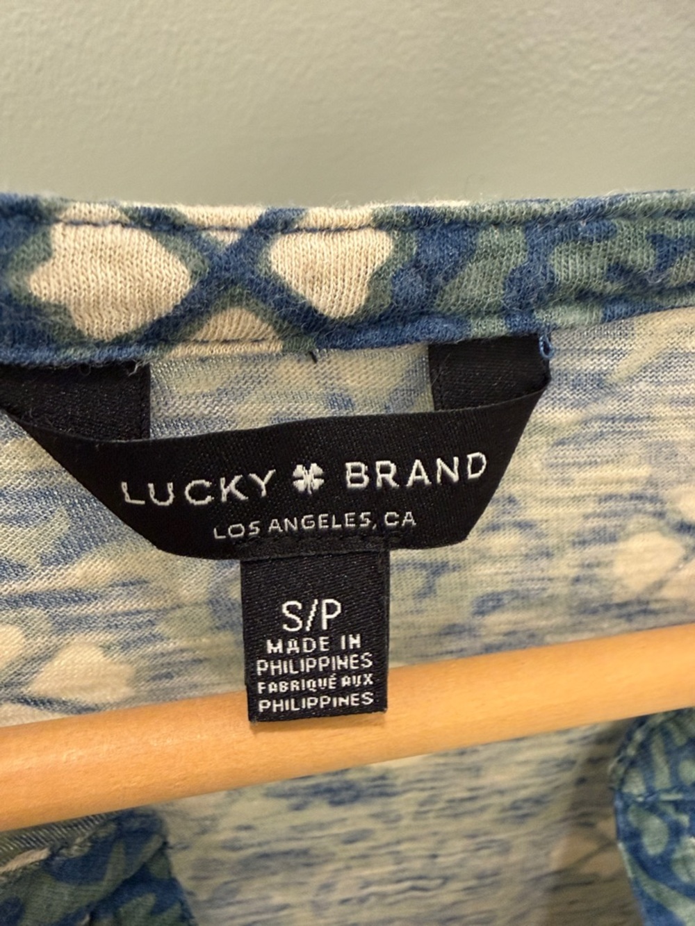 Lucky Brand Blue and White Patterned Short Sleeve Tee - Picture 2 of 4